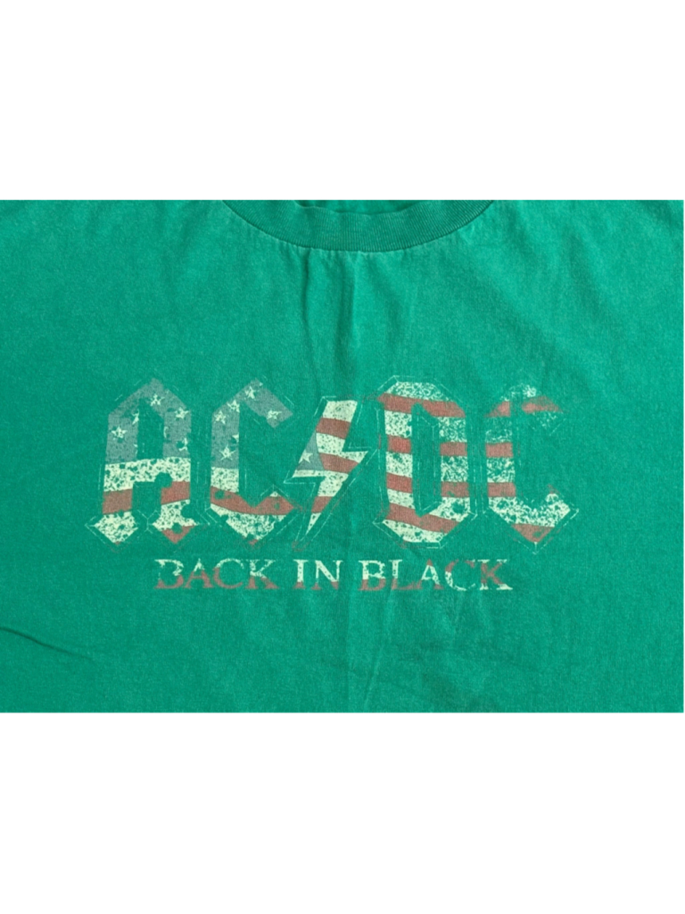 AC/DC Mens Back In Black Band T Shirt Sz L Green Graphic Rock Music Cotton Tee - Picture 5 of 6